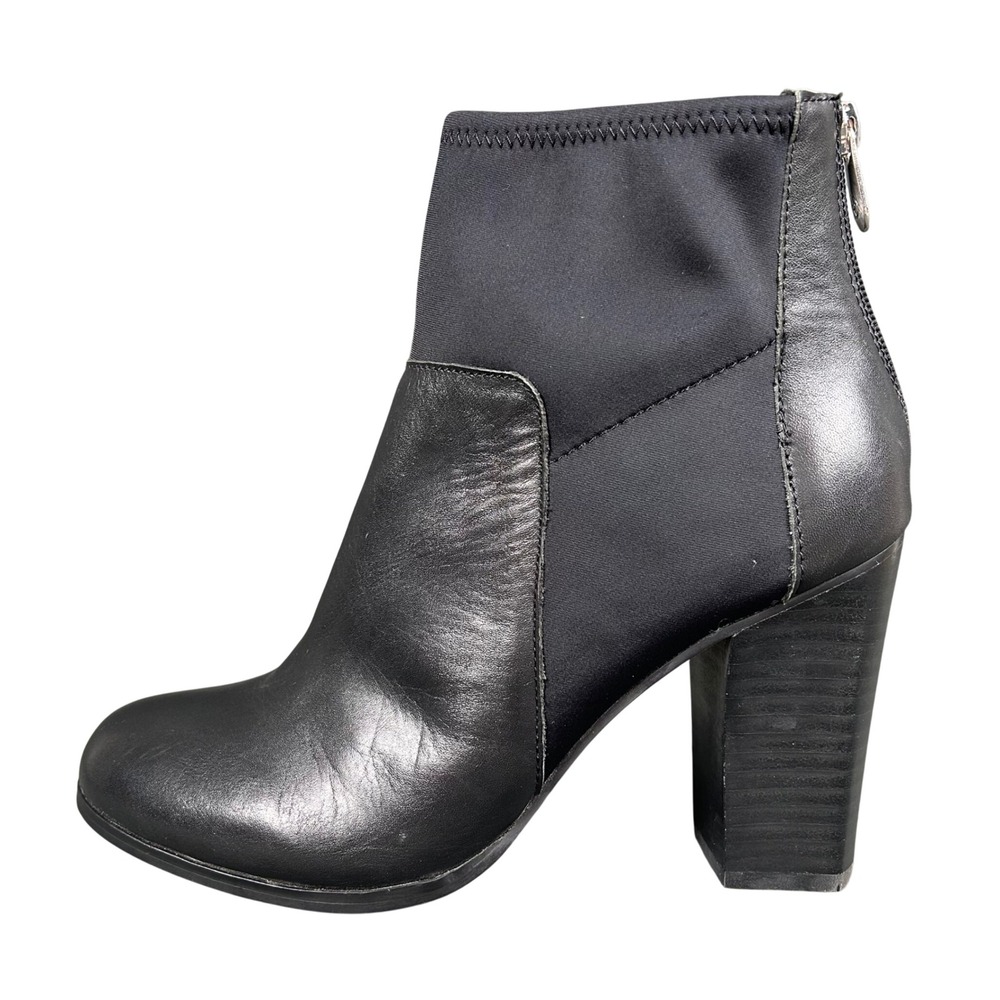 Adrienne Vittadini Ratti‎ Black Leather Scuba Block Heel Ankle Boots Womens 9M